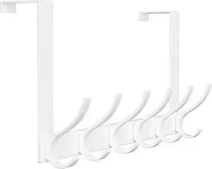 Over The Door Hooks Sturdy Door Hanger Large Over The Door Towel Rack with 12 Hooks Heavy Duty Easy to Install for Bathroom BedroomKitchenHanging Towels Coats (White)