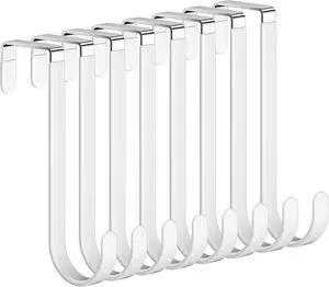 Door Hanger Hooks 8 Pack Over The Door Hooks for Hanging Over The Door Towel Rack for Bathroom Towel Hooks Fits 1 3/8 Door (White)