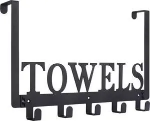 Over The Door Hooks - Towel Holder for Bathroom Bedroom Kitchen & Pool - Sandblasted Black Metal Wall Mount