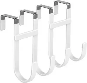 Over The Door Hooks - 2 Pack Heavy Duty Dual-Hook Organizer Hanger with Non-Slip Rubber for Towels Clothes Hats & Bags Use in Bathroom Bedroom Kitchen - Fits Interior Doors Up to 1 3/8 White