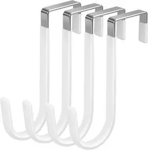 4 Pack Over The Door Hooks White Rubber Surface Prevent Scratche Door Hanger Hooks for Bathroom Living Room Kitchen Hanging Clothes Towels Bags(4 Pack White)