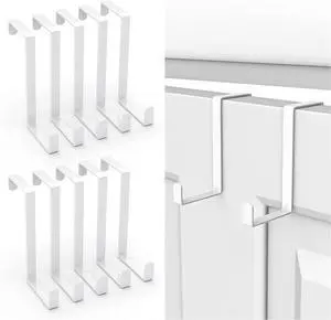 Over The Door Hooks 10 Pack Z-Shaped Door Hanger Hook Fits The 1 3/8 and 1 3/4 Door Widths Reversible Metal Door Hooks for Hanging Clothes Coats Towels Shoe Organizers (White)