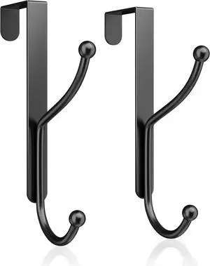 Over Door Hook 2-Pack - Heavy Duty Door Hook with Support Pads No Drilling Required Anti-Rust Door Hanger 6.5 Inches Tall Fits Interior Doors Up to 1? Inches Thick Alloy Metal Black