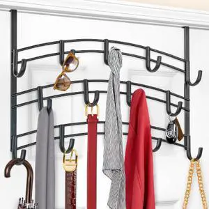 Professional? Home? Over Door Hooks Rack - 14 Hook Over Door Hanger - Over Door Towel Rack - Hanging Towels or Clothes - Bathroom Bedroom or Laundry Room - Lifetime Ltd. Warranty - Black