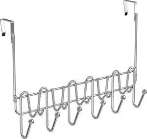 DecoBros Supreme Over The Door 11 Hook Organizer Rack Chrome Finish
