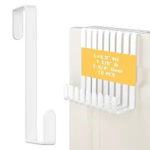 Updated 6 Over The Door Hooks (10 PCS) Fit Almost All Doors up to 1-3/4 Widen Metal Door Hanger for Hanging Towels Clothes Bags on Interior Door of Bathroom/Closet/Bedroom/Pantry and Front Door