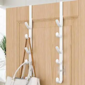 Over The Door Hooks Metal Door Hooks for Hanging Over The Door Purse Organizer for Door Coat Hanger Back of Shower for Hanging Towel Rack Clothes Hat Bathroom Closet (White-2Packs)