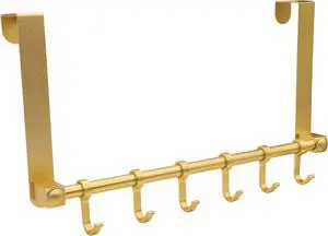 Over The Door Hooks Door Hanger Moving 6-Hooks Over Door Coat Rack for Hanging Aluminum Heavy Duty Door Organizer for Towel Robe Hat Bag Behind Back of Door Bathroom (Gold)