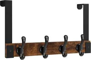 Over The Door Hooks Heavy Duty Wood Over Door Hanger Hook with Coat Hooks for Hanging Towels Clothes Hats Bags - Rustic Brown Black