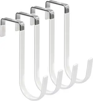 Over The Door Hooks 4 Pack Hangers Hooks with Rubber Prevent Scratches Heavy Duty Organizer for Living Room Bathroom Bedroom Kitchen Hanging Clothes Towels Hats Coats Bags White