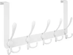Over The Door Hooks 5 Heavy Duty Tri Coat Rack All Metal Coat Hanger for Bathroom Bedroom Dorm (White 1PK Fit 1-3/8 Doors)
