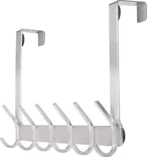 Over The Door Hooks SUS304 Stainless Steel Heavy Duty Door Hanger for Coats Robes Hats Clothes Towels Hanging Towel Rack Organizer Easy Install Space Saving Bathroom Hooks Brushed Finish