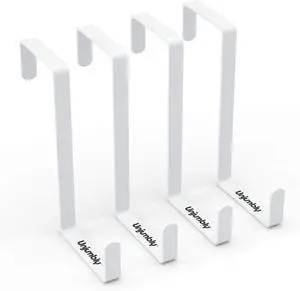 4 Pack Over The Door Hooks - Fitting Door Width Between 1 3/8 and 1 3/4 Reversible Door Hangers for Hanging Clothes Towels Coats and More (White)