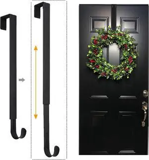 Wreath Hanger Adjustable Over The Door Wreath Hanger from 14.9 to 25 Inches & Wreath Holder & Wreath Door Hanger for Front Door Decor 20 lbs Larger Christmas Decorations Hook (Black)