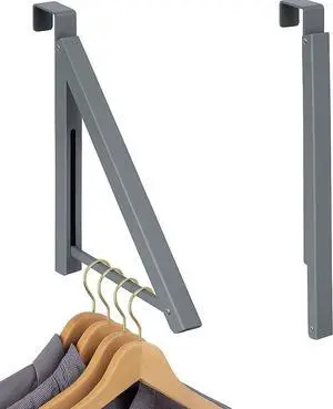 HOLDN STORAGE Over The Door Hanger - Single Foldable Rack Organizer for Hanging Clothes Coats & Towels Ideal for Dorm Rooms Laundry Bathrooms Etc - Holds up to 20 LBs Collapsible - Satin Nickel