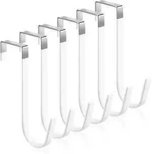 6 Pack Over The Door Hooks Sturdy Metal Single Over Door Hooks White Door Hanger Hook Door Hooks for Hanging Towels Clothes Bathroom Hold Up to 7Lbs