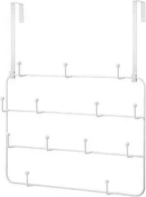 Over The Door Hooks Hanger Rack Multi Use Metal Over The Door Hook Stainless Steel Rustproof Hanger for Coats Hats Robes Clothes Towels(White 1 Set)