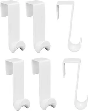 6-Pack Over-Door Plastic Valet Hook Set White for Coats Towels