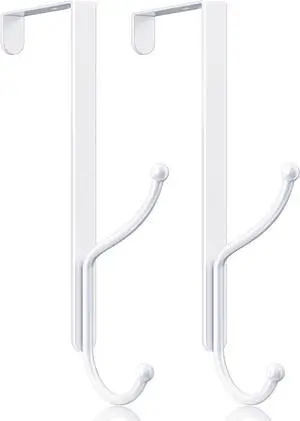 Lang Over Door Hook 2-Pack - Heavy Duty Door Hook with Support Pads 9 Inches Tall Child-Friendly Height No Drilling Required Fits Doors Up to 1? Inches Thick Alloy Metal White