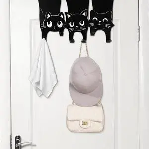 Black Cat Over The Door Hangers Metal Over The Door Hooks Towel Rack Coat Key Holder Black Cat Decor for Office Camper Rv Home Storage New Year Gift Decorations