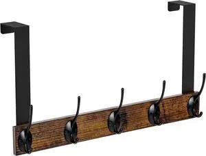 Over The Door Hooks - Heavy Duty Door Hanger Hook Wooden Door Coat Rack Door Hooks for Hanging Clothes Towels Hats Over The Door Towel Rack for Bathroom Bedroom Rustic Brown