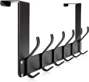 Over The Door Hooks No Assembly Required Door Hanger Hook Sturdy Over The Door Coat Rack Over Door Hanger Door Hooks for Hanging Clothes Towels Hats Matte Black