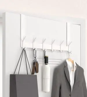 Over The Door Hooks Hanger with 7 inches Extended Arms Fit for 1 3/8 Doors J18U Bathroom Towel Rack Organization Thickened 1 Pack 6 Double-Hook Glossy White