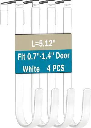 Over The Door Hooks 4 Pack Steel Door Hangers Hook w/Rubber Coating Fit 0.7-1.4 Door Width Organizer for Living Room Bedroom Bathroom Kitchen Hanging Clothes Towels Hat Bag