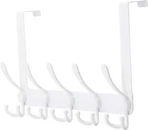 Over The Door Hook Hanger - 5 Tri Hooks Heavy Duty Over The Door Towel Rack Coat Rack for Clothes Jacket Hat Towel White