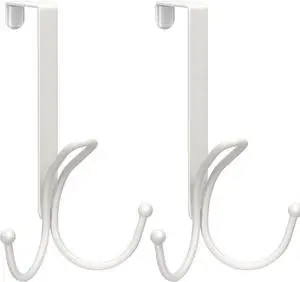 Over The Door Hooks - 2 Pack Door Hangers with Sponge Pad Prevent Scratches Heavy Duty Organizer Hooks for Living Room Bathroom Bedroom Kitchen Hanging Clothes Robe Towels Hats Bags White