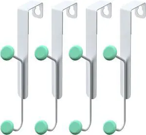 Over The Door Hooks Door Hanger Hook for Hanging Hats Coats Towels and Robes 4-Pack Door Hooks - White and Green