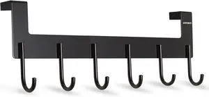 Over Door Hanger Aluminum Over The Door Towel Rack Hooks with 6 Hook for Hanging Towel Robe Coat Bathroom Bedroom Towel Rails Metal Black