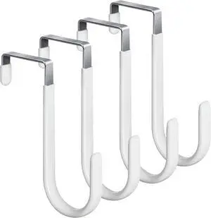 4 Pack Over The Door Hooks 4.96In Hooks for Hanging Heavy Duty Door Hanger Towel Hanger Hook Holders Over Door Hangers Hooks Door Hanger Hooks for Hanging Clothes Towels Hats Coats Bags (White)