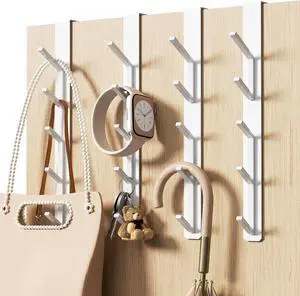 20 Hook Vertical Over The Door Hooks Over The Door Hanger for Towel and Clothes Hangers White 4 Pack for 1.7 Doors