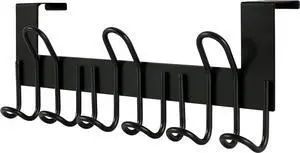 Over The Door Hooks - for Doors up to 1-3/4 Thickness Metal Door Hanger with 9 Hooks Over The Door Hanger for Coats Hats Towels Black