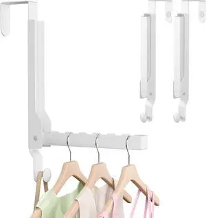 2 Pack Over The Door Hanger Foldable Over The Door Hooks Hanger Over The Door Drying Rack for Laundry Rust-Resistant Over The Door Clothes Hanger Drying Rack for DormWhite