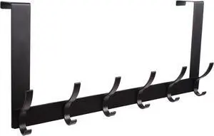 Over The Door Hook Heavy Duty Over The Door Towel Rack Sturdy Door Hanger Over The Door Organizer with 12 Coat Hooks Drilling-Free & Easy to Install for Bathroom Bedroom Kitchen (Black)