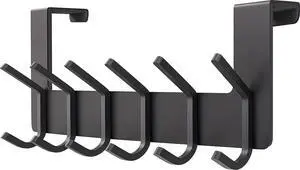Matte Black Over The Door Hooks  Heavy Duty Stainless Steel Door Hanger with 6 Double Hooks for Hanging Towels Coats Robes Hats Bags  No Drill Over Door Towel Rack for Bathroom & Bedroom