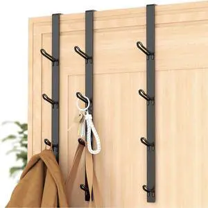 Over The Door Hooks: Black Vertical Over The Door Hanging Hook for Towel and Clothes Hangers 3 PCS