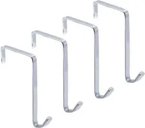 Over-The-Door Single Hanger Hook Durable Metal Organizer for Hanging Coat Towel Bag Robe Back of Bathroom and More (Silver Single 4 Pack)