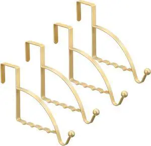 4 Pieces Over Door Hooks Hanger Multi Hanging Storage Organizers Valet Hooks for Coats Clothes Hoodies Hats Scarves Purses Keys Bath Towels Robes & More (Champaign Gold)
