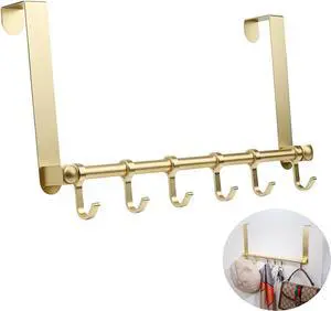 BOF Over The Door Hooks Adjustable 6 Door Hooks for Hanging Premium Aluminum Over Door Hanger Thin Overhead No Impact Door Closing for Bathroom Bedroom Doors Hanging Coats Towels and More