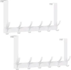 2 Pack Over The Door HookDoor Hanger for HangingOver Door Hanger Holder for Coat Robe Hat Clothe TowelsTowel Racks for Bathroom with 12 Coat Hooks (White 2 Pack-6 Hooks)