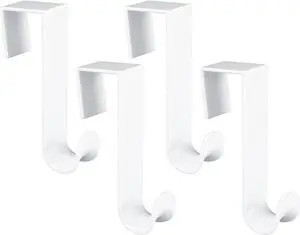 Plastic Over The Door Hooks 4 Pack Door Hanger Hook White Coat Rack Hook Plastic Over Doors Hooks for Hanging Clothes Towels for Bedroom Kitchen Bathroom