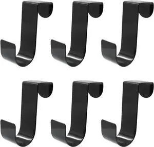 6 Pack Over The Cabinet Door Hook Metal Single Over Door Hooks Hanger Hook for Hanging Stocking Clothes Towels (Black)
