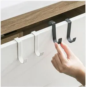 Over The Door Cabenit Drawer Hooks J-Shape No Drill Carbon Steel Metal Heavy Duty Easy to Install Hook for Small Kitchen Cabenit Narrow Door Back Holder Bathroom Drawer for Hanging Towels (4 White)