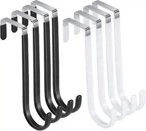 8 Pack Over The Door Hooks Multicolor High Load-Bearing Metal Single Door Hooks for Hanging Towels Clothes Bathroom Living Room Kitchen (White Black)