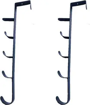 2 Packs Over The Door Hooks White Hat Rack for Door Hanging with 5 Hooks Metal Over The Door Vertical Hooks for Coats Hats Robes Shirts Belts Bags Towels (Black)