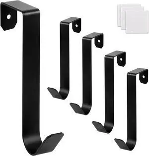Over The Door Hooks 5 Pack Heavy Duty Over Door Hooks for Hanging Reinforced 40LBs Metal Over Door Hangers Black Towel Hooks for Bedroom Bathroom Fit 1-3/4 Door with Sponge Pads (Black-5)