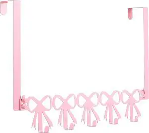 Pink Bow Over The Door Hooks Hanger Coquette Room Decor Cute Wall Mount Towel Hanger Pink Door Hook Organizer for Towel Hat Hoodies Coat Cloth Bag